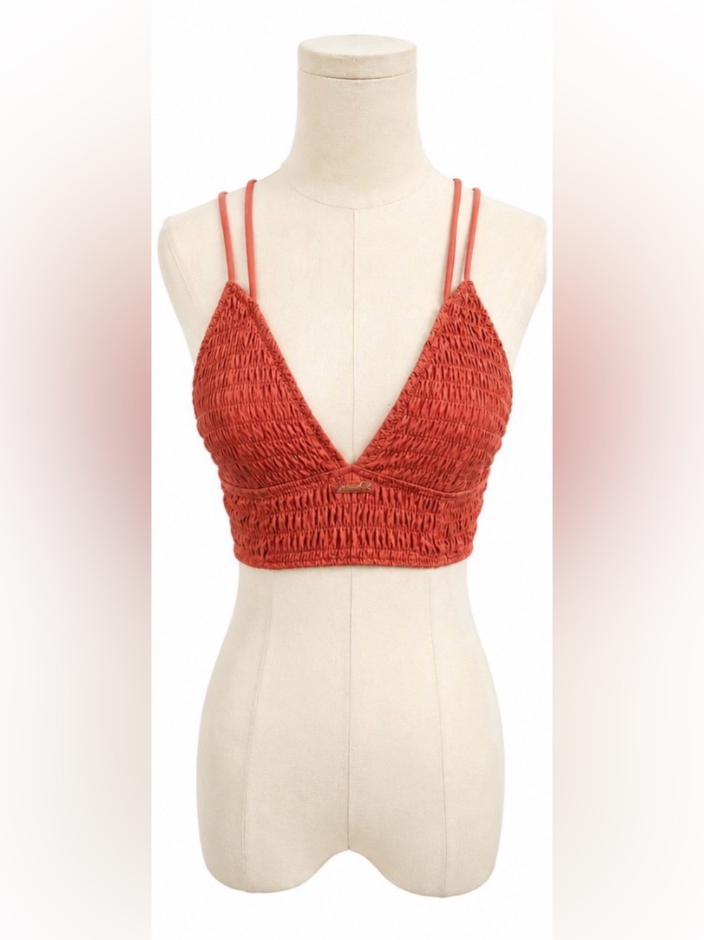 Victoriaโs Secret Pink Smocked Strappy Bralette Crop Top Medium Dusty Rose